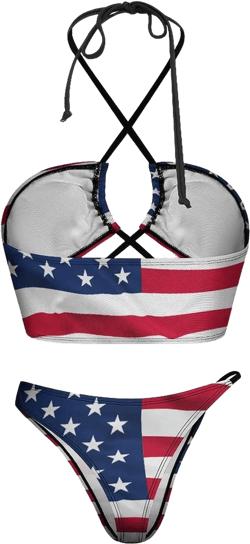 Women's Cheeky Bikini Swimsuits Compatible with Red Blue White American Flag, Quick Dry Two Piece Bikini Sets, Halter Triangle Bikini Tops and Bikini Bottoms Swimwear for Summer Vacation