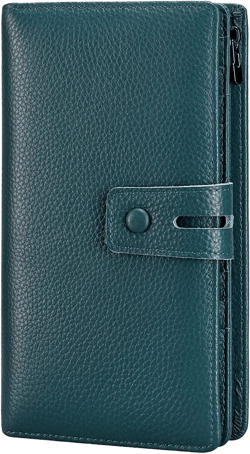 Itslife Womens Wallet,Large Capacity RFID Blocking Leather Wallets Credit Cards Organizer Ladies Wallet with Checkbook Holder Peacock