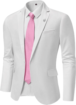 Hihawk Men's Slim Fit Blazer, One Button Casual Lightweight Jacket, Sport Coat for Daily Large White