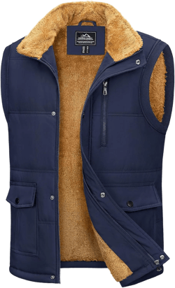 MAGCOMSEN Mens Winter Vests Outerwear Fleece Lined Puffer Vest Warm Casual Quilted Vest Bubble Sherpa Vest Jacket XX-Large Navy