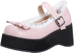 Ciuyurra Women Sweet Lolita Shoes Platform Ankle Strap Maid Cosplay Shoes with Lace Gothic Pumps Bow Mary Janes Black LableSize 32 11.5 02 Pink