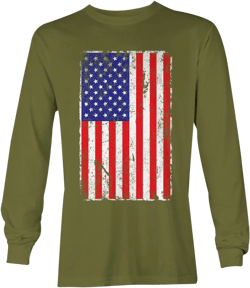 Distressed USA Flag - United States of America Unisex Long Sleeve Shirt Large Olive