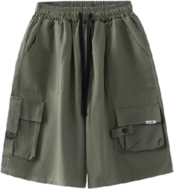 Linsennia Cargo Shorts for Women High Waisted Cotton Baggy Y2k Summer Bermuda Shorts Knee Length Casual Streetwear Harajuku Medium Army Green