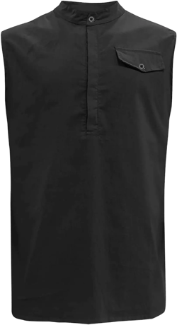 Men's Cotton Linen Henley Tank Top V Neck Sleeveless Button Down Shirts Lightweight Muscle Beach Yoga Tee Tops (Black,X-Large)