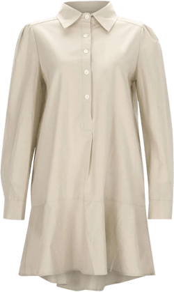 Women's Tunic Shirt Mini Dress Cotton Long Sleeve Short Dress Button Flowy Ruffle Hem Shift Casual Dresses with Pocket B06 Beige Medium