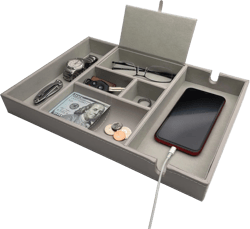 ULTRAY Nightstand Organizer, Valet Tray for Men and Women, Dresser Top Organizer, Catchall Tray, Gray Faux Leather, 6 Compartments