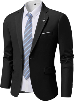 Hihawk Men's Slim Fit Blazer, One Button Casual Lightweight Jacket, Sport Coat for Daily X-Small Black