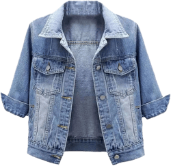 Denim Jacket Women's Top Solid Color Cropped Slim Fit Vintage Three-Quarter Sleeve Jacket Large Light Blue
