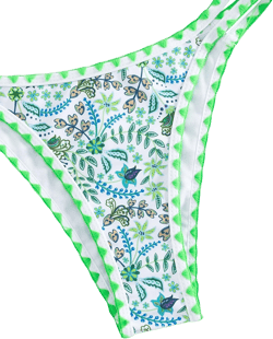 ZAFUL Women's Sexy Halter Bikini Sets Ditsy Floral Print Color Block Triangle Thong Bikini Swimsuit Two Piece Bathing Suits Large 01-green