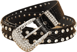 Pulcykp Women Rhinestones Belt Inlaid Wide Clothing Accessories Tie-in Jeans Belt 110cm 1