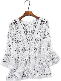 Women Cotton Casual Floral Lace Crochet 3/4 Sleeve Cardigan Boho Cover Up Shrug