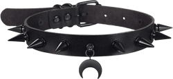 FNQUFUJ Goth Choker Necklaces For Women Leather Collar Spiked Chokers Moon Cross Pendants Cosplay Gothic Accessories black moon