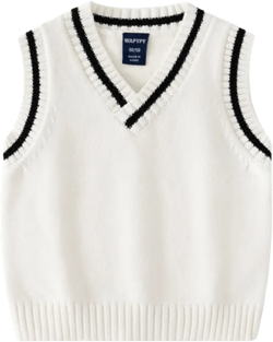 Baby Toddler Boys Girls Cotton V-Neck Sweater Vest Sleeveless Warm Uniform Pullover Cable Knit Waistcoat School Tops 3-4T White