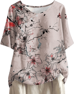 Linen Tops For Women 2024 Plus Size Crewneck Button Down Floral Tops Tunic Casual Comfy Cotton Summer Trendy Clothes #A-pink Medium