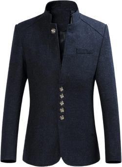 Men's Herringbone Tweed Sport Coat 2-Button Back Slit Wool Blend Casual Blazer Jackets Stand-up Collar Blazers Large Navy