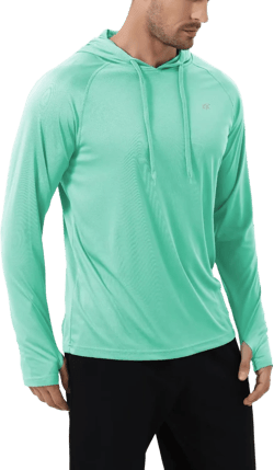Yundobop Men's UPF 50+ Rash Guard Swim Shirt Long Sleeve Athletic Hoodies Lightweight Fishing Running Thumbholes Shirt XX-Large Light Green