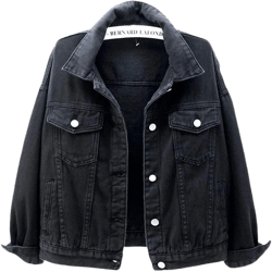 ebossy Women's Candy Color Denim Jacket Relaxed Fit Casual Jean Trucker Jacket XX-Large Black