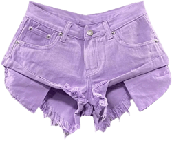 Women Summer Fashion Sexy Low Waist Denim Shorts Purple Frayed Pocket Loose Wide Leg Jean Shorts XX-Large Purple