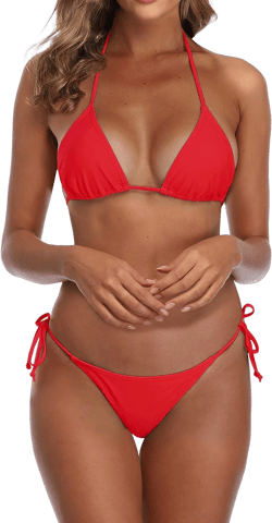 SHERRYLO Thong Bikini Swimsuit for Women Black Brazilian String Bikinis Bathing Suit Triangle Top Bathing Suits Swimsuits X-Large Red