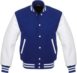 Varsity Jacket Letterman Bomber Vintage Navy Blue Wool&White Genuine Leather Sleeves