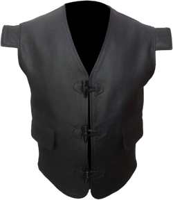 Mens Real Black Leather Jacobite Toggle Waistcoat Vest Large Black