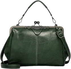 Segater® Women Retro Hollow Oil Wax PU Leather Handbag Kiss Lock Crossbody Purse Vintage Messenger Bag Tote Green