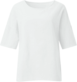 Linen Shirts for Women Summer Cotton Crewneck Blouses Casual Loose Fit Short Sleeve Tunic Tops Soft Side Split Tees 4X-Large 03 White