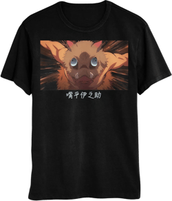Demon Slayer Inosuke Hashibira Anger Men's and Women's Short Sleeve Tees, Unisex T-Shirts Large Black