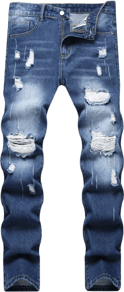 Straight Leg Non-Stretch Washed Distressed Denim Jeans For Young Men