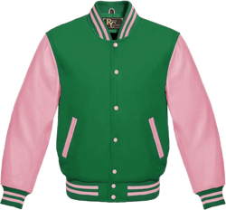 Varsity Jacket Baseball Letterman Jacket Wool and Baby Pink Leather Premium Quality Basketball Jacket 7X-Large Green Baby Pink