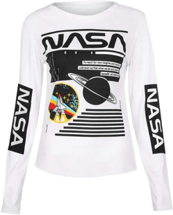 Ezcosplay Crew Neck Long Sleeve NASA T-Shirt Letter Printed Shirt Graphic Tee Tops for Women XX-Large 1-white