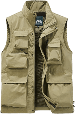 Men's Summer Outdoor Utility Fishing Work Safari Travel Photo Vests Pockets Lightweight Sleeveless Stand Collar Vests Medium Khaki