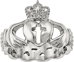 Black Bow Jewelry Stainless Steel Polished Claddagh Cross Standard Fit Ring, Size 9