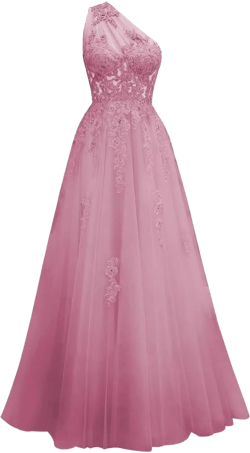 Tulle Lace Appliques Prom Dresses One Shoulder Long Ball Gown for Women A Line Evening Party Dresses 10 Dark Pink