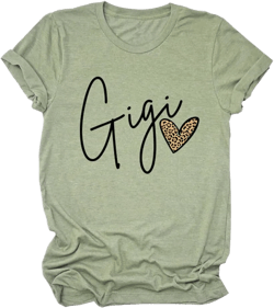 Funny Grandma Shirts Gigi Leopard Graphic Tees for Womens Short Sleeve Letter T Shirt Gigi Gifts Large Green