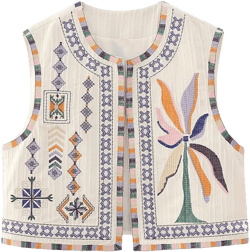 Women Y2K Floral Embroidered Vest Waistcoat Vintage Boho Casual Open Front Sleeveless Cardigan Floral Vest