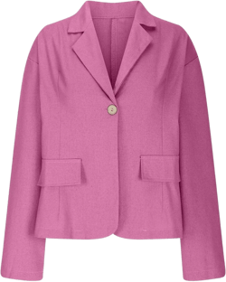 Blazers for Women Cotton Linen Lightweight Business Casual Jackets One Button Long Sleeve Work Cropped Suit Coats Hot Pink Small