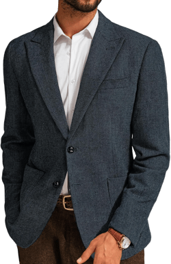 PJ PAUL JONES Mens Herringbone Tweed Sport Coat Vintage Wool Blend Two Button Blazer Jacket with Pockets Navy Blue32 Medium