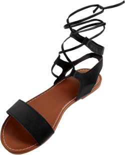 GORGLITTER Women's Lace Up Leather Sandal Dressy Strappy Cross Open Toe Flat Sandals