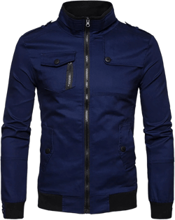 Miyaomn Trendy Full Zip Cargo Jacket for Men Pockets Cotton Lightweight Casual Stand Collar Long Sleeve Military Coat Outwear Navy 4X-Large