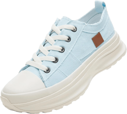 ZGR Womens Low Top Platform Sneakers,White Canvas Sneakers,Casual Platform Tennis Shoes 11 Light Blue