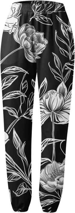 Women Casual Stylish Tapered Pants Slip On Flowy Loose Fitting Pants Wide Leg Floral Prints Soft Baggy Pants for Medium Black