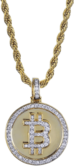 TOPGRILLZ Gold Pendant Necklace Men Rope Bitcoin Chain Iced out 14K Gold Plated Cryptocurrency Gold Necklace for Women Stainless Steel Necklace Zircon BTC