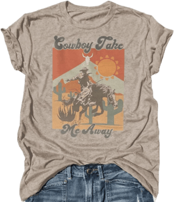 Funny Western Shirts for Women Cowboy Take Me Away Vintage Graphic Country T Shirt Teen Girls Summer Retro Tees Tops Medium Cream Grey