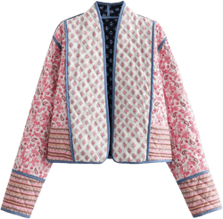 Yimoon Women's Quilted Jacket Lightweight Floral Print Cropped Puffer Coat Short Padded Open Front Winter Outwear at Amazon Women's Coats Shop