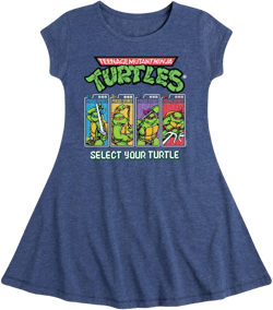 Teenage Mutant Ninja Turtles Select Your Turtle Video Game Fit & Flair Cap Sleeve Dress - Heather Navy - 4T