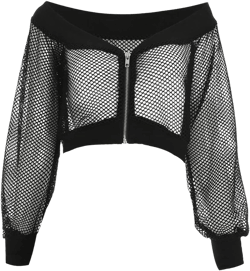 Women Fishnet Mesh Bomber Jacket Coat Mesh Sheer Zip up Long Sleeve See Through Crop Tops Large Black