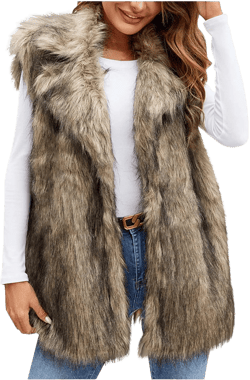 Womens Faux Fur Vest 2024 Dressy Sleeveless Winter Warm Waistcoat Open Front Lapel Collar Plush Bomber Coat Outerwear J02-brown Medium