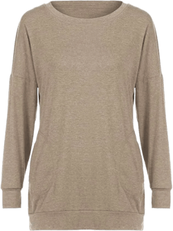 Muyise Womens Casual Long Sleeve Tunic Tops Round Neck Pullover Sweatshirt Casual Loose Top Blouses with Pockets Small B-khaki