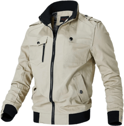 Oymyakon Men's Casual Military Jacket Stand Collar Jackets Coats Cotton Bomber Jackets with Shoulder Straps X-Large Khaki